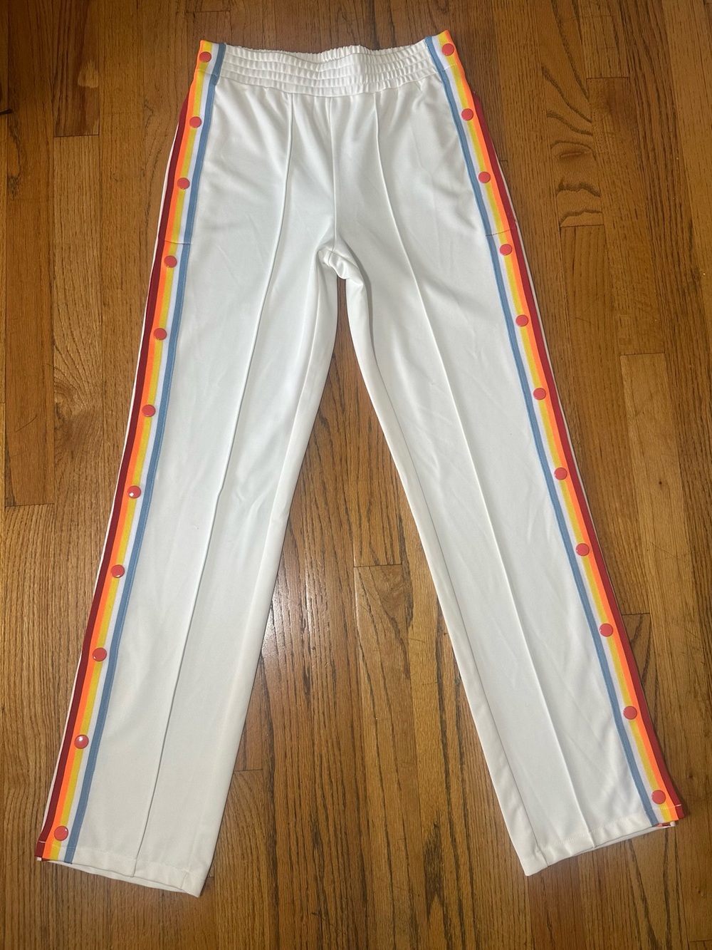 Signature8 White Straight-Leg Pants with Rainbow Side Stripes